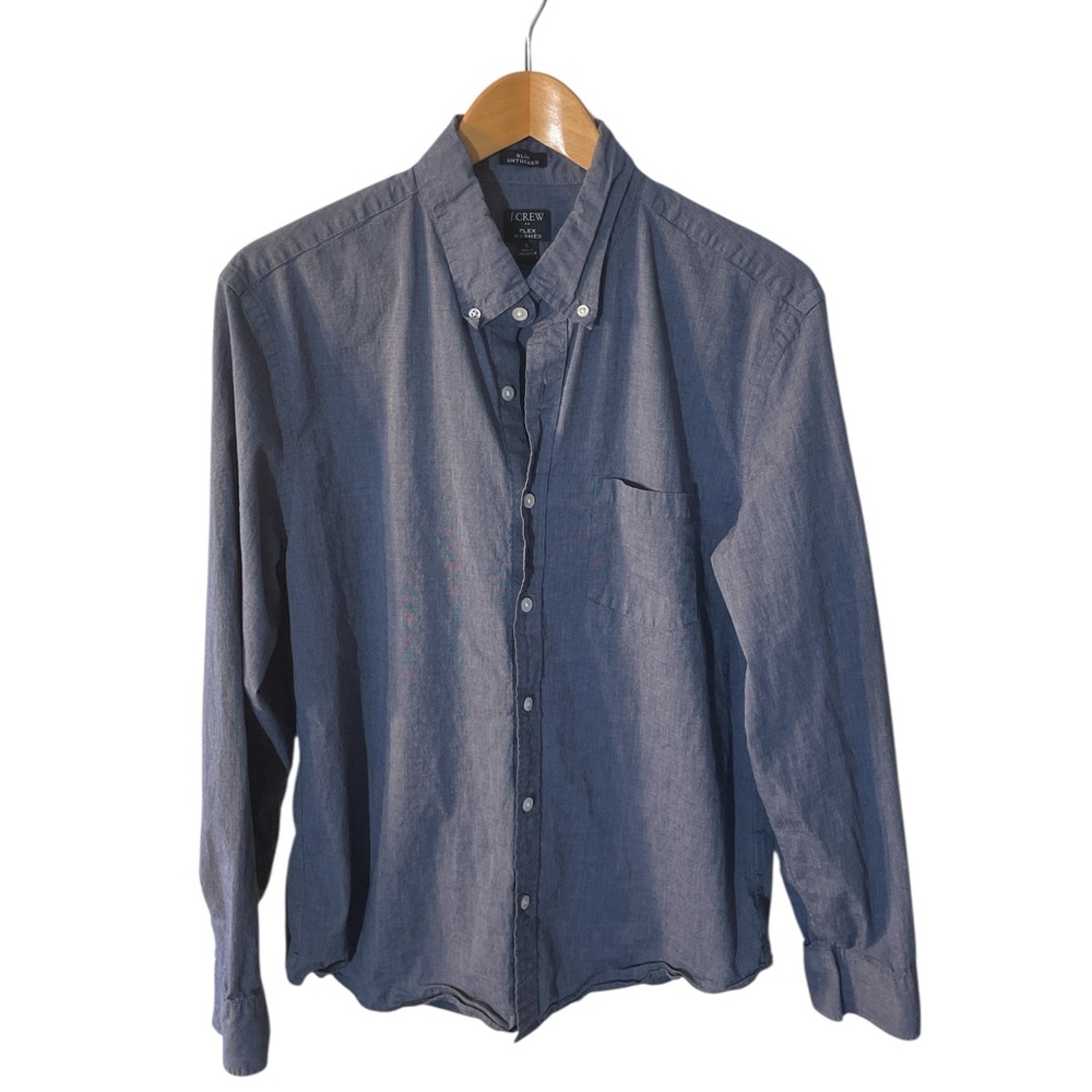 H3- J. Crew Dark Blue Casual Button-Down Shirt Slim Untucked Flex Washed Large